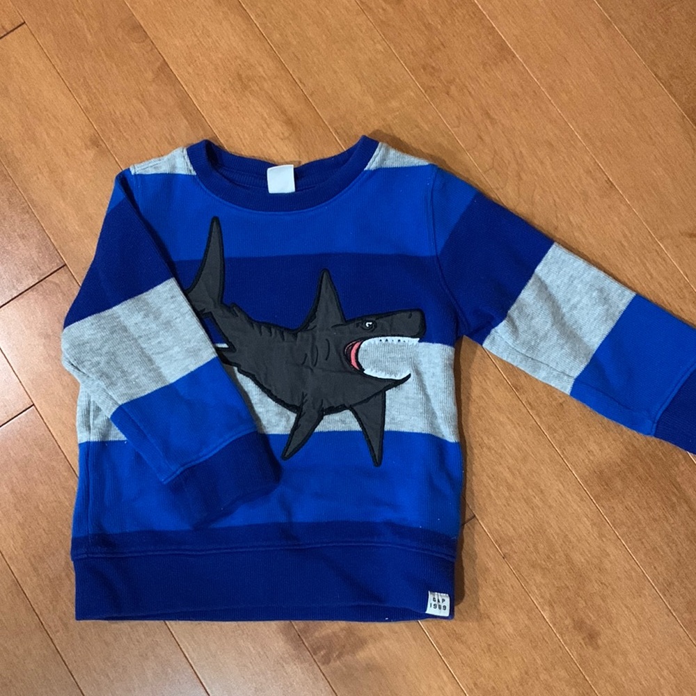 Baby Gap striped sweatshirt with shark design. Size 4.